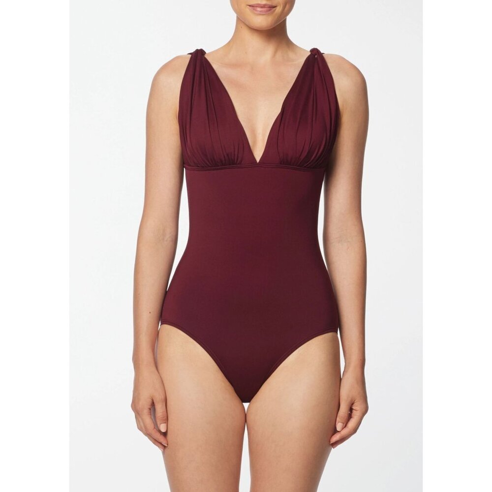 Carmen Marc Valvo Draped One Piece Swimsuit, Size 8